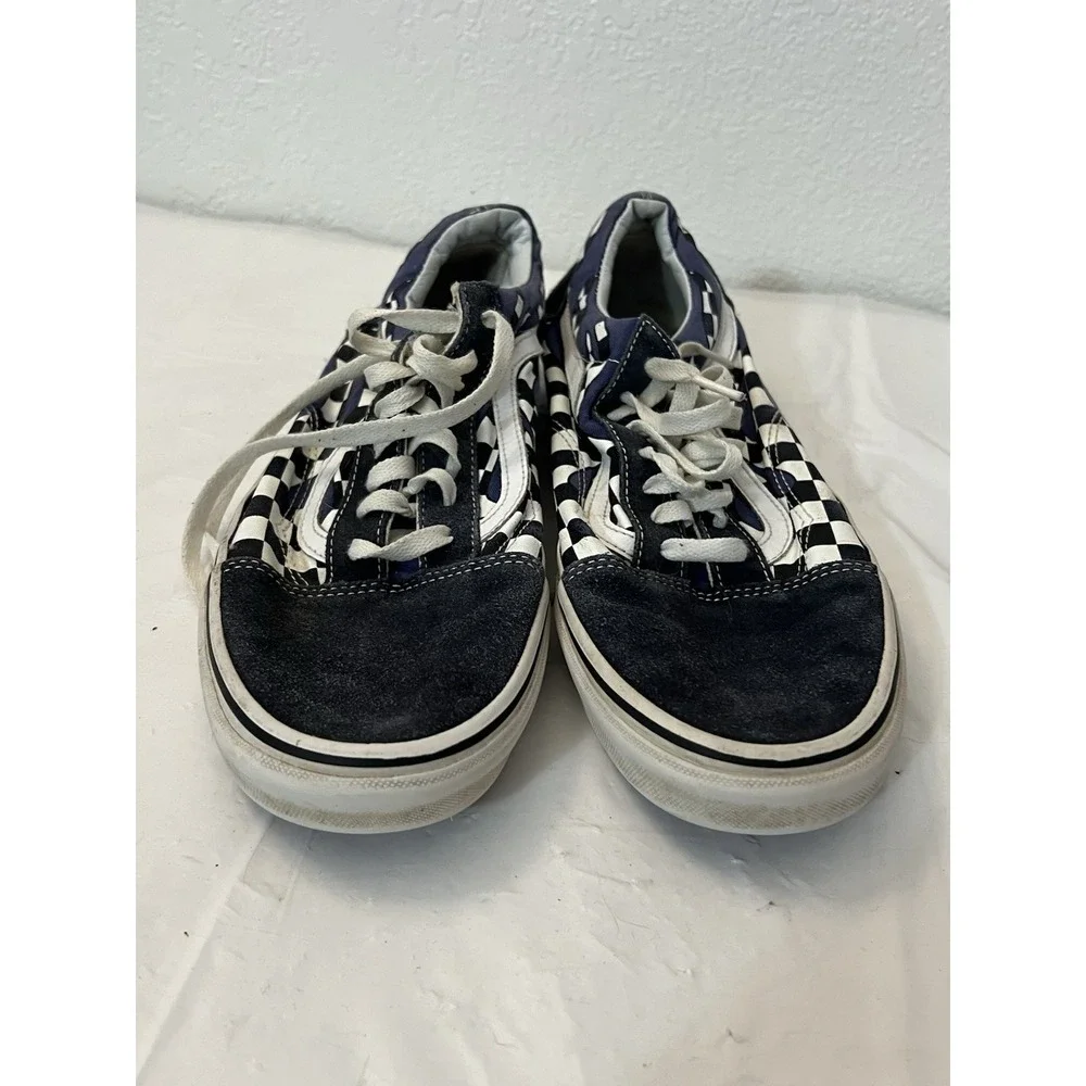 Vans Authentic‎ Lace Up White Blue Checkered Low Top Skate Shoes Mens 11.5 Suede